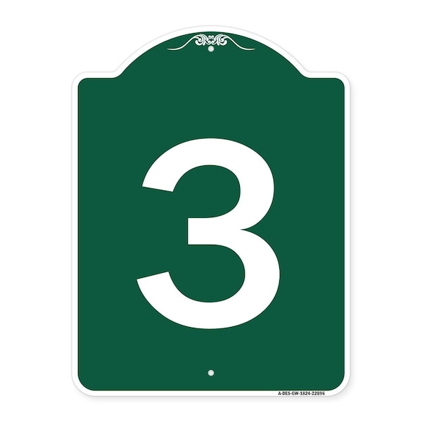 Signmission Designer Series Sign-Sign W/ Number 3, Green & White Aluminum Sign, 18" x 24", GW-1824-22896 A-DES-GW-1824-22896 - main